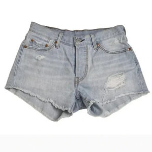 Levi's 501 Jean Shorts Distressed Raw Hem Light Wash  Mid Rise Size 25